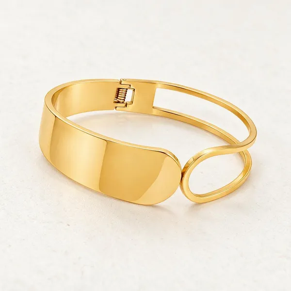 Gold_Stainless_Steel_Circle_Plate_Spring_Cuff_Bracelet_For_Women