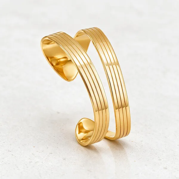 Gold_Stainless_Steel_Ridged_Column_Open_Cuff_Bracelet_For_Women