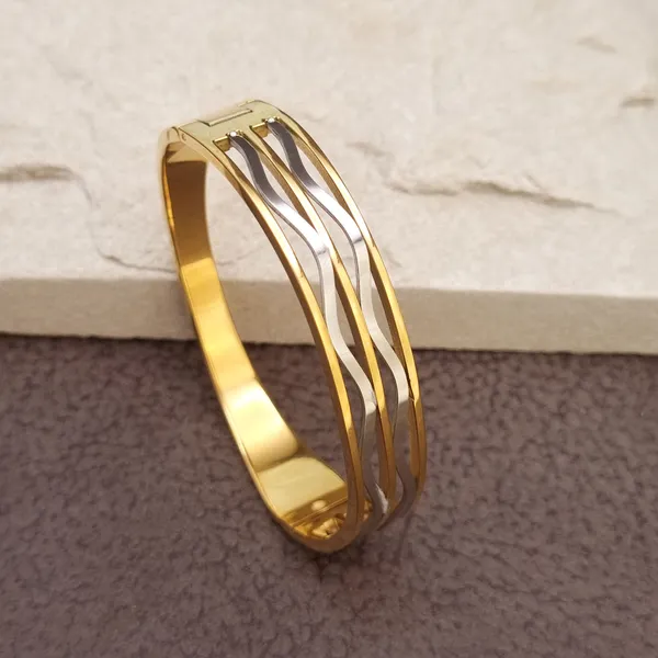 Gold_Stainless_Steel_Ripple_Wave_Two-Tone_Cuff_Bracelet_For_Women