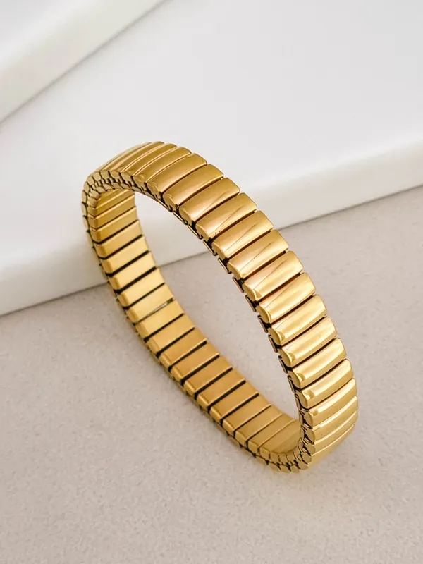 Gold_Stainless_Steel_Roller_Link_Stretch_Cuff_Bracelet_For_Women