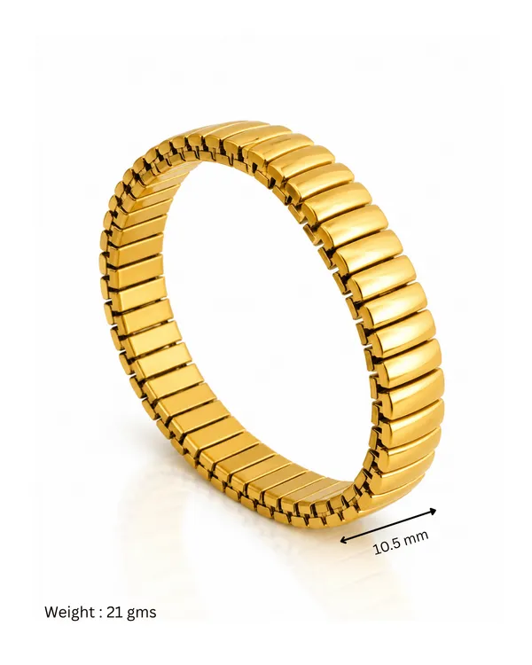 Gold_Stainless_Steel_Roller_Link_Stretch_Cuff_Bracelet_For_Women
