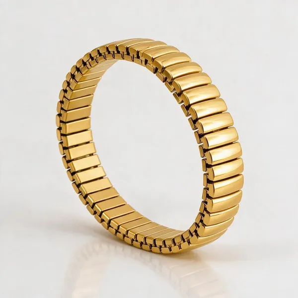 Gold_Stainless_Steel_Roller_Link_Stretch_Cuff_Bracelet_For_Women