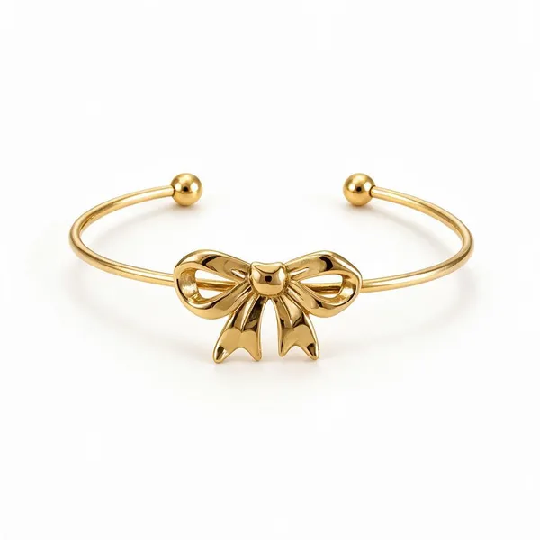 Gold_Stainless_Steel_Sculpted_Bow_Cuff_Bangle_For_Women