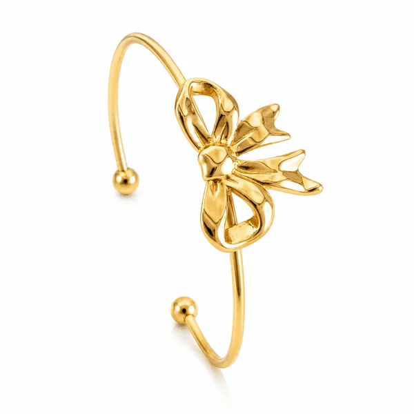 Gold_Stainless_Steel_Sculpted_Bow_Cuff_Bangle_For_Women