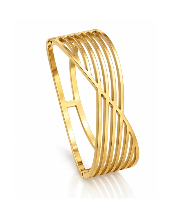 Gold_Stainless_Steel_Striated_Lattice_Cuff_Bracelet_For_Women