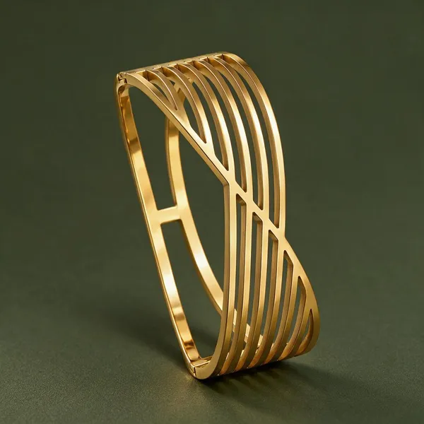 Gold_Stainless_Steel_Striated_Lattice_Cuff_Bracelet_For_Women