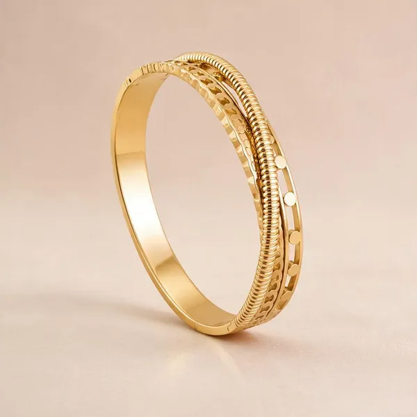 Gold_Stainless_Steel_Textured_Harmony_Bangle_For_Women