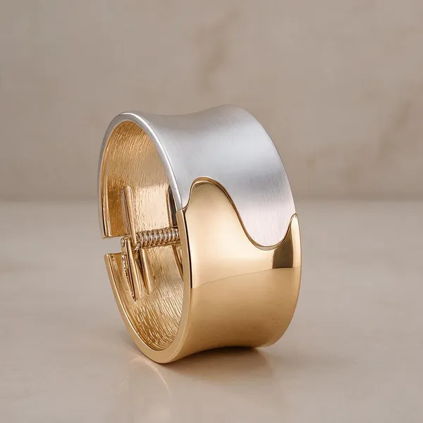 Gold_Stainless_Steel_Two-Tone_Wave_Bangle_For_Women