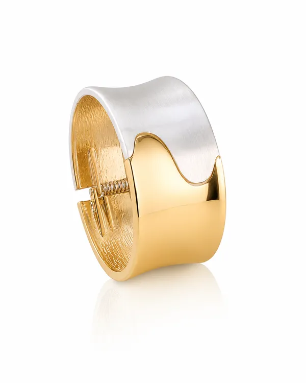 Gold_Stainless_Steel_Two-Tone_Wave_Bangle_For_Women