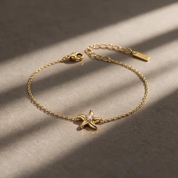 Gold_Stainless_Steel_Coastal_Starfish_Charm_Bracelet_For_Women