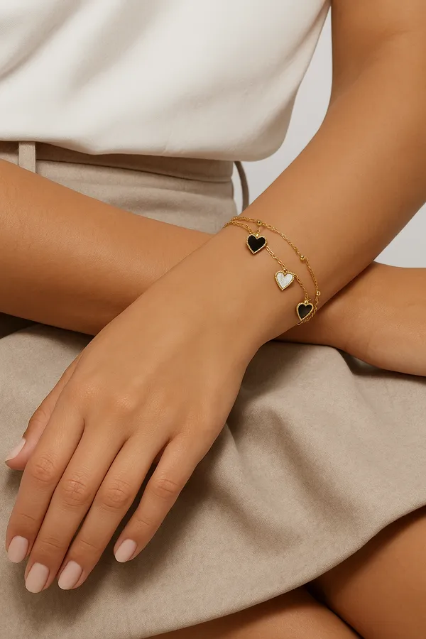Gold_Stainless_Steel_Double_Chain_Heart_Bracelet_For_Women