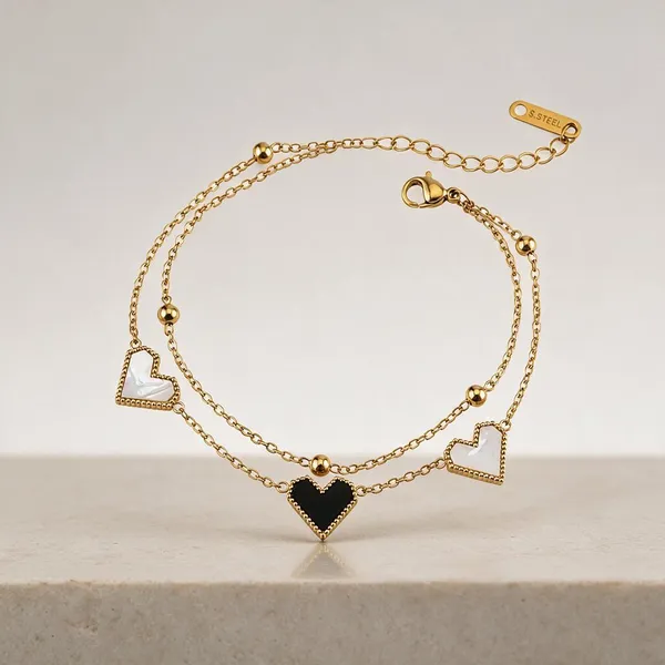 Gold_Stainless_Steel_Double_Chain_Heart_Bracelet_For_Women
