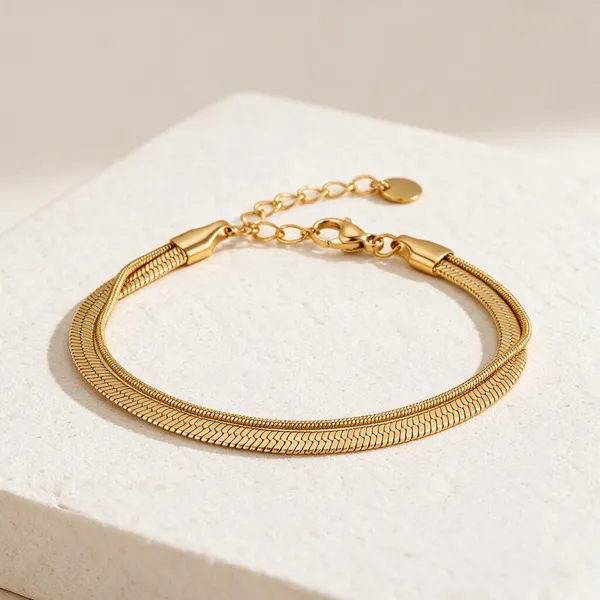 Gold_Stainless_Steel_Double_Herringbone_Snake_Chain_Bracelet_For_Women