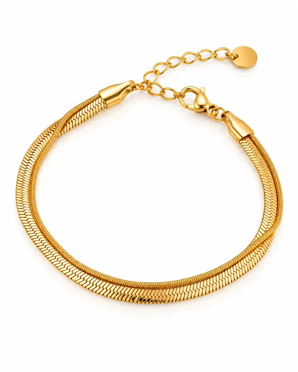 Gold_Stainless_Steel_Double_Herringbone_Snake_Chain_Bracelet_For_Women