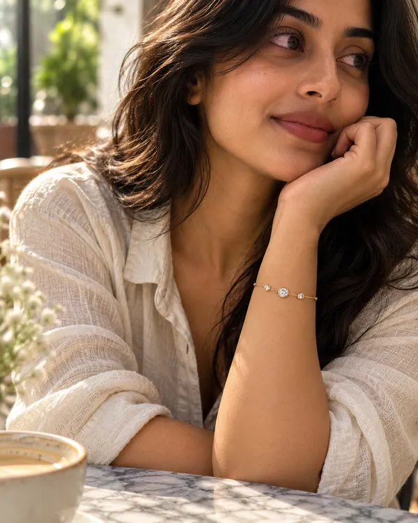 Gold_Stainless_Steel_Five_Bezel_Cz_Station_Chain_Bracelet_For_Women