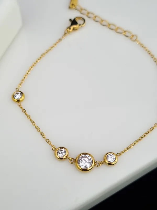 Gold_Stainless_Steel_Five_Bezel_Cz_Station_Chain_Bracelet_For_Women