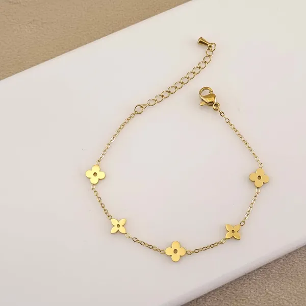 Gold_Stainless_Steel_Fleur_Dot_Floral_Bracelet_For_Women