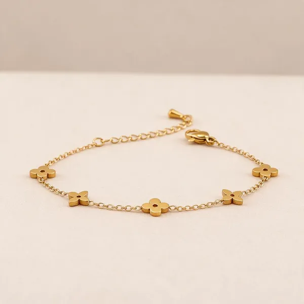 Gold_Stainless_Steel_Fleur_Dot_Floral_Bracelet_For_Women