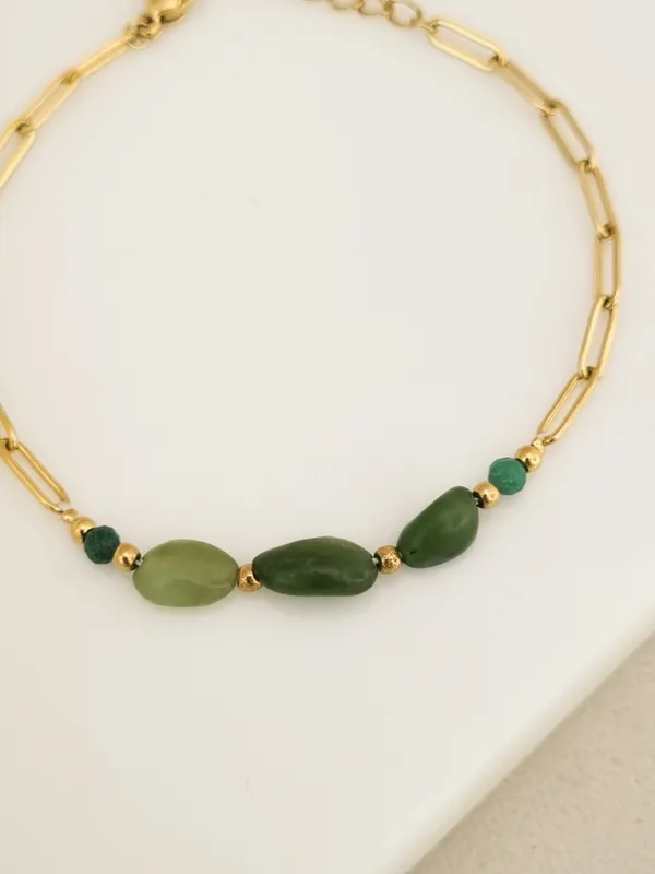 Gold_Stainless_Steel_Green_Stone_Paperclip_Station_Bracelet_For_Women