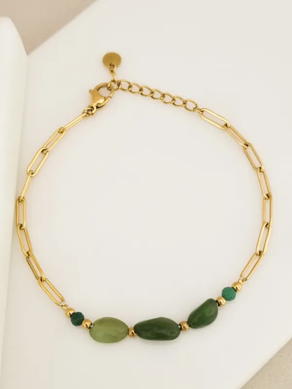Gold_Stainless_Steel_Green_Stone_Paperclip_Station_Bracelet_For_Women