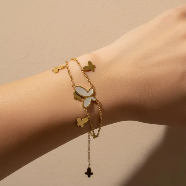 Gold_Stainless_Steel_Mariposa_Double_Chain_Bracelet_For_Women