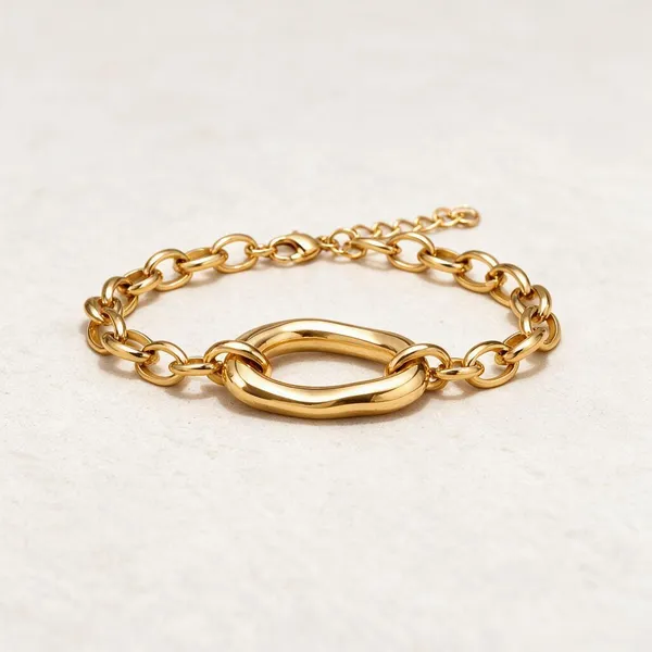 Gold_Stainless_Steel_Molten_Orbit_Chain_Bracelet_For_Women