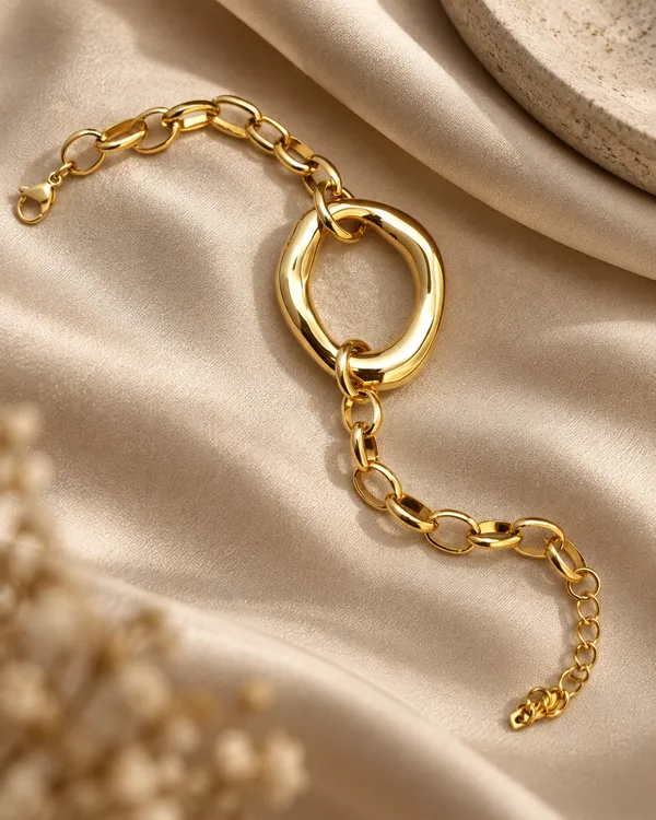 Gold_Stainless_Steel_Molten_Orbit_Chain_Bracelet_For_Women