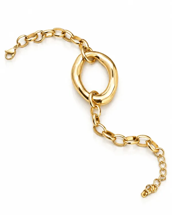 Gold_Stainless_Steel_Molten_Orbit_Chain_Bracelet_For_Women