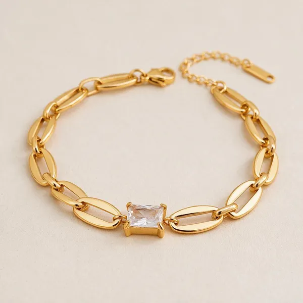 Gold_Stainless_Steel_Oval_Link_Cz_Princess_Station_Bracelet_For_Women