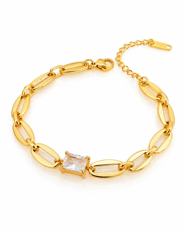 Gold_Stainless_Steel_Oval_Link_Cz_Princess_Station_Bracelet_For_Women