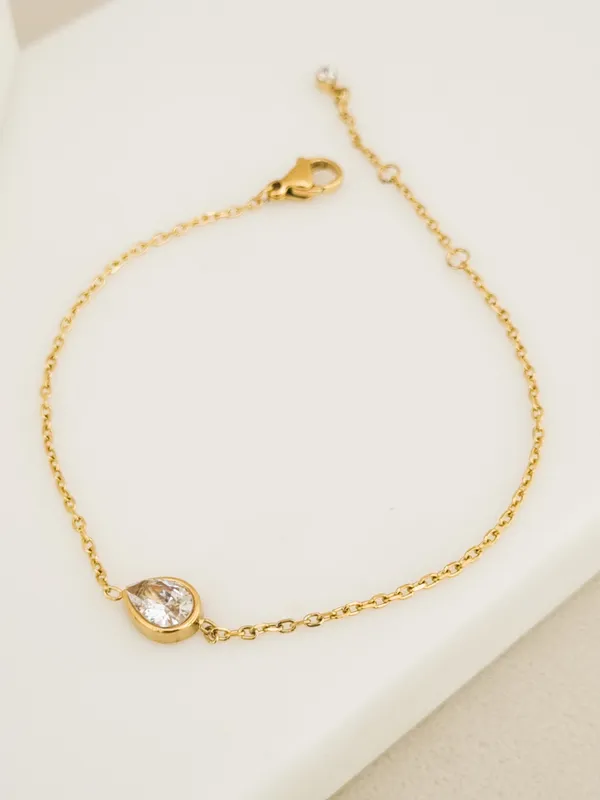 Gold_Stainless_Steel_Pear_Cz_Bezel_Solitaire_Chain_Bracelet_For_Women