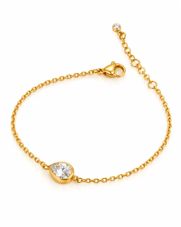 Gold_Stainless_Steel_Pear_Cz_Bezel_Solitaire_Chain_Bracelet_For_Women