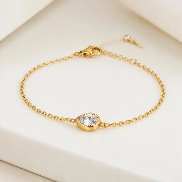 Gold_Stainless_Steel_Pear_Cz_Bezel_Solitaire_Chain_Bracelet_For_Women