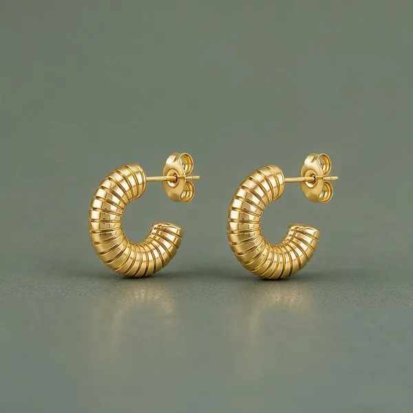 Gold_Stainless_Steel_Ribbed_Hoop_Earrings_For_Women