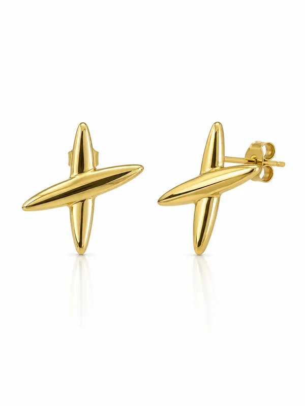 Gold_Stainless_Steel_Cross-Star_Stud_Earrings_For_Women