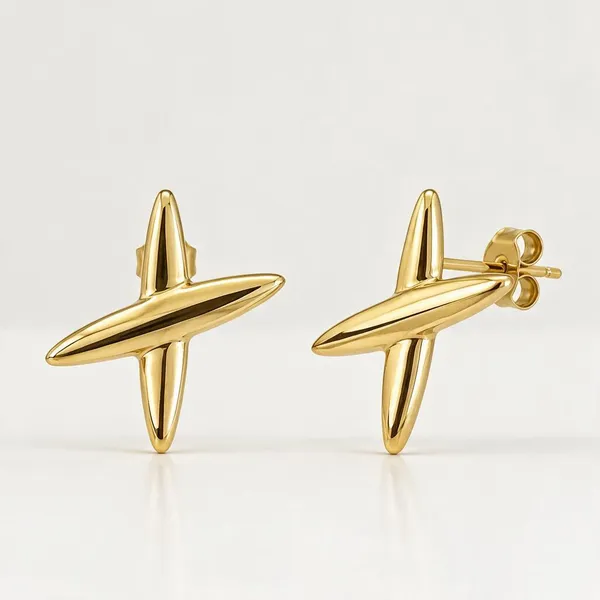 Gold_Stainless_Steel_Cross-Star_Stud_Earrings_For_Women