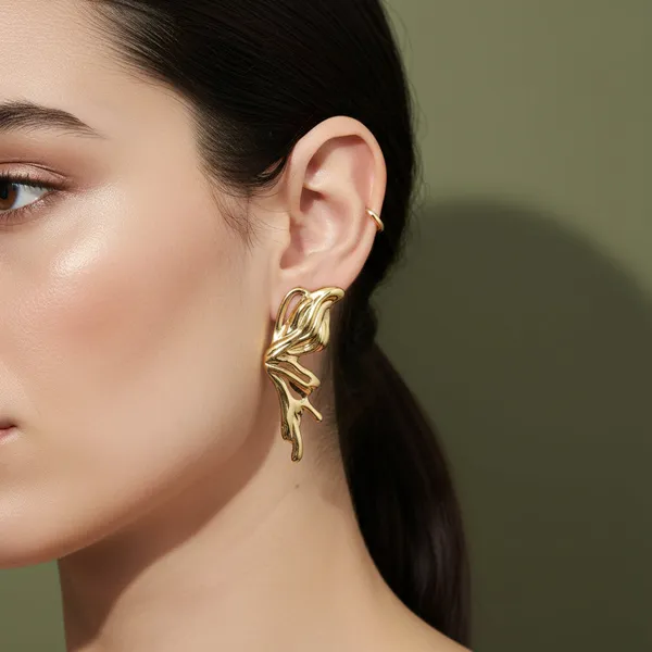 Gold_Stainless_Steel_Liquid_Flame_Wing_Earrings_For_Women