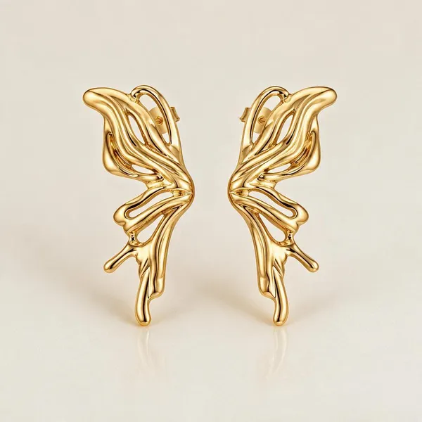 Gold_Stainless_Steel_Liquid_Flame_Wing_Earrings_For_Women