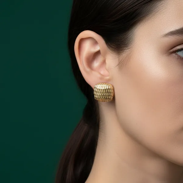 Gold_Stainless_Steel_Ribbed_Cushion_Stud_Earrings_For_Women