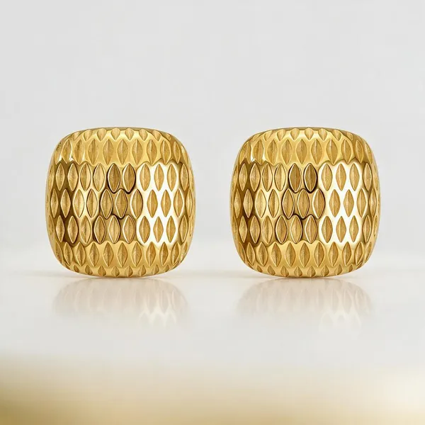 Gold_Stainless_Steel_Ribbed_Cushion_Stud_Earrings_For_Women