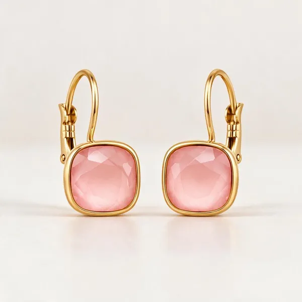 Gold_Stainless_Steel_Blush_Cushion_Crystal_Lever-Back_Earrings_For_Women