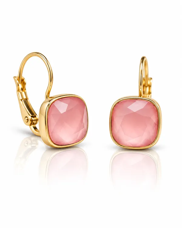Gold_Stainless_Steel_Blush_Cushion_Crystal_Lever-Back_Earrings_For_Women
