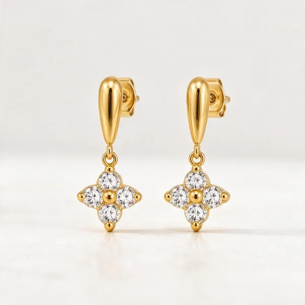 Gold_Stainless_Steel_Cz_Four-Petal_Flower_Drop_Stud_Earrings_For_Women