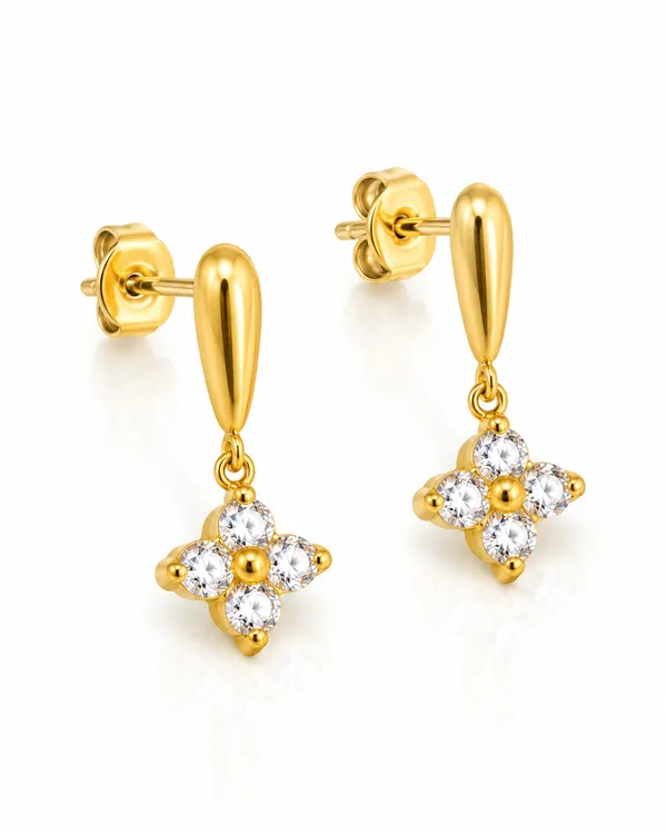 Gold_Stainless_Steel_Cz_Four-Petal_Flower_Drop_Stud_Earrings_For_Women
