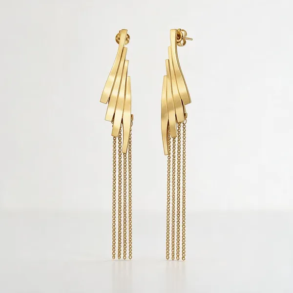 Gold_Stainless_Steel_Cascade_Fringe_Drop_Earrings_For_Women