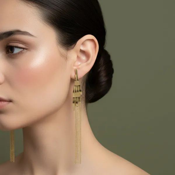 Gold_Stainless_Steel_Cascade_Fringe_Drop_Earrings_For_Women