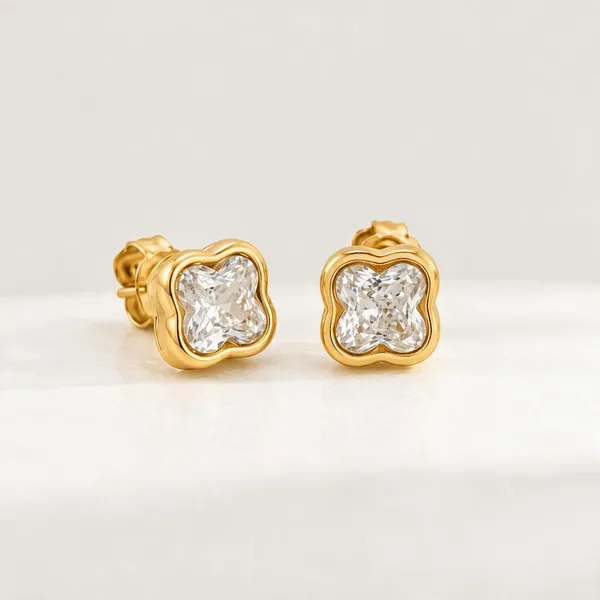 Gold_Stainless_Steel_Clover_Cz_Bezel_Stud_Earrings_For_Women