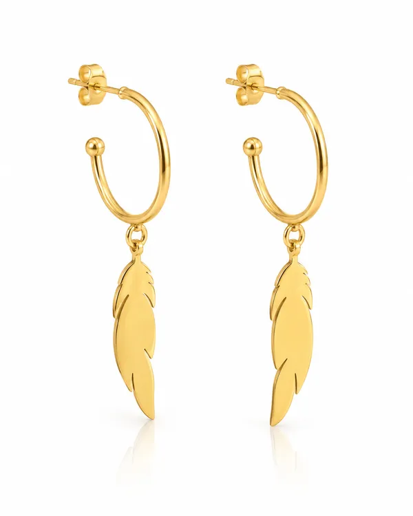 Gold_Stainless_Steel_Feather_Charm_Hoop_Drop_Earrings_For_Women