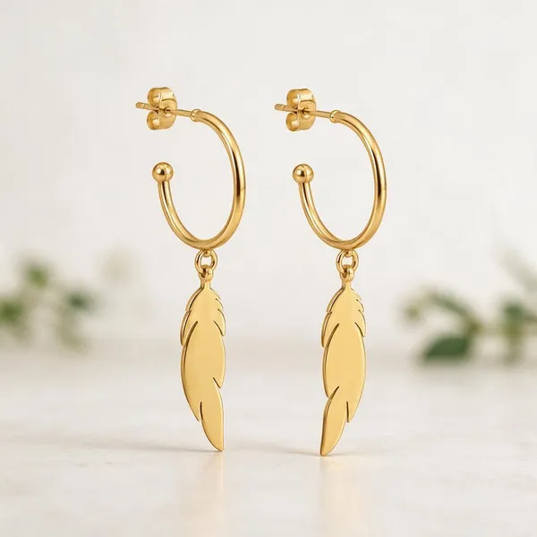 Gold_Stainless_Steel_Feather_Charm_Hoop_Drop_Earrings_For_Women