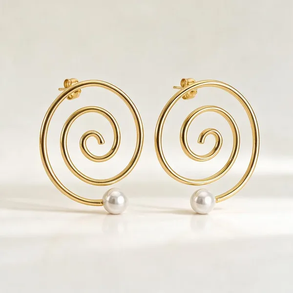 Gold_Stainless_Steel_Spiral_Pearl-Tip_Hoop_Earrings_For_Women